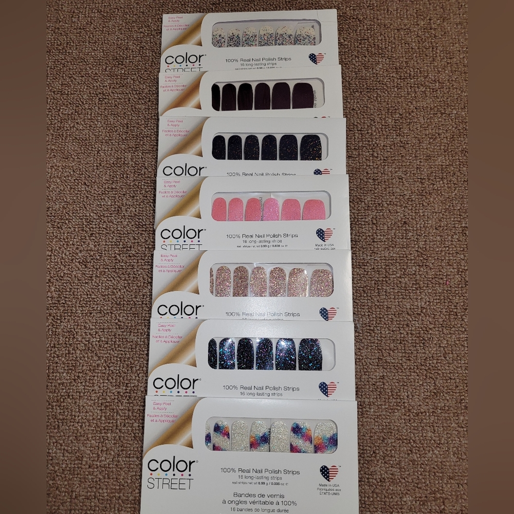 Brand NEW in of packaging 7 sets of Color Street Nail Polish Strips + free gift